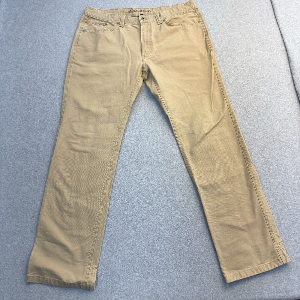 Eddie Bauer Jeans Mens 38x34 Beige Khaki Reinforced Hem Gorpcore Work Hiking